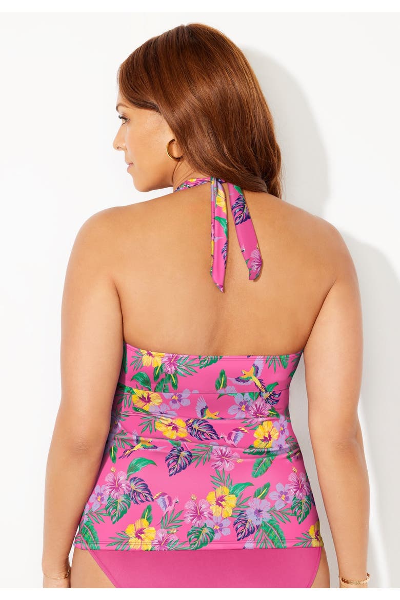 Braid Trim Halter Tankini Top, Alternate, color, Maui Coral Floral