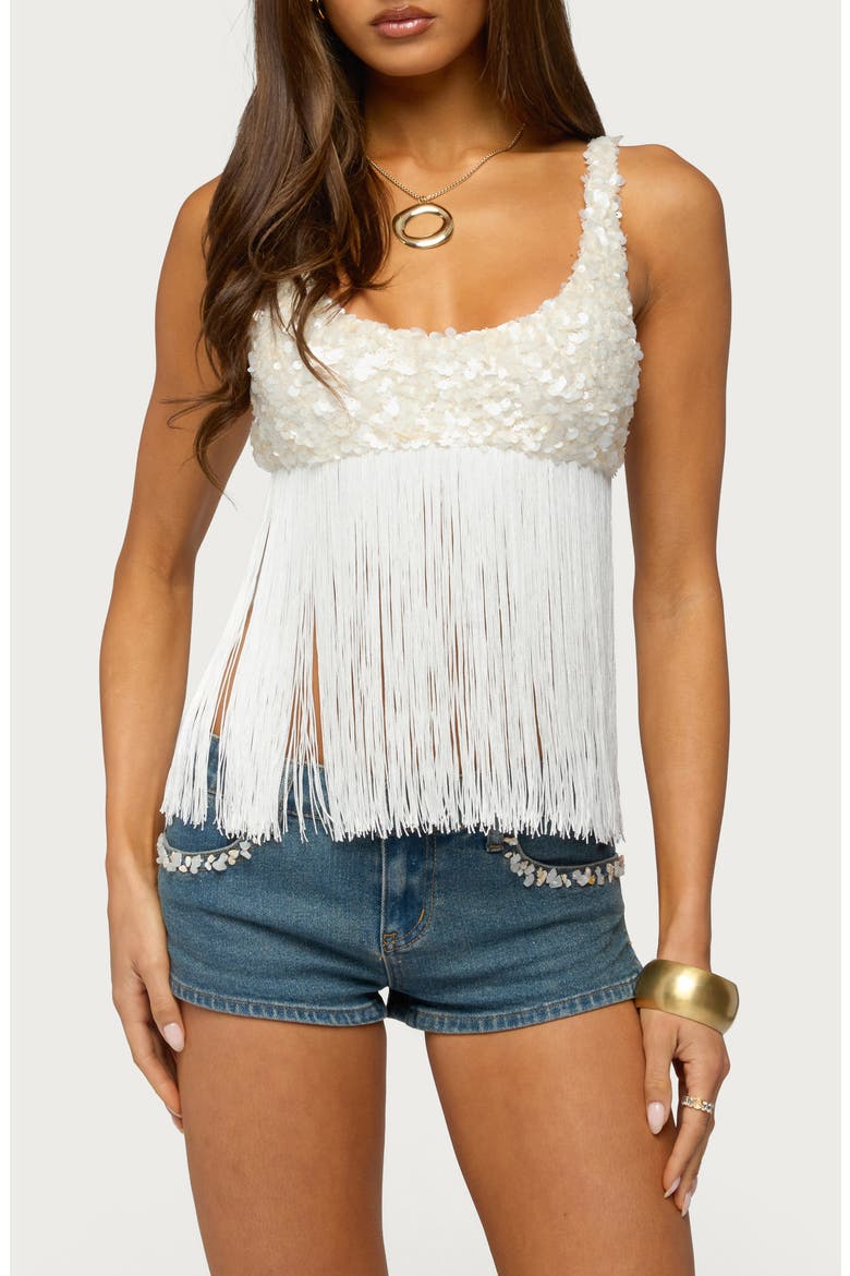 Petrah Sequin Fringe Bra Top, Main, color, CREAM