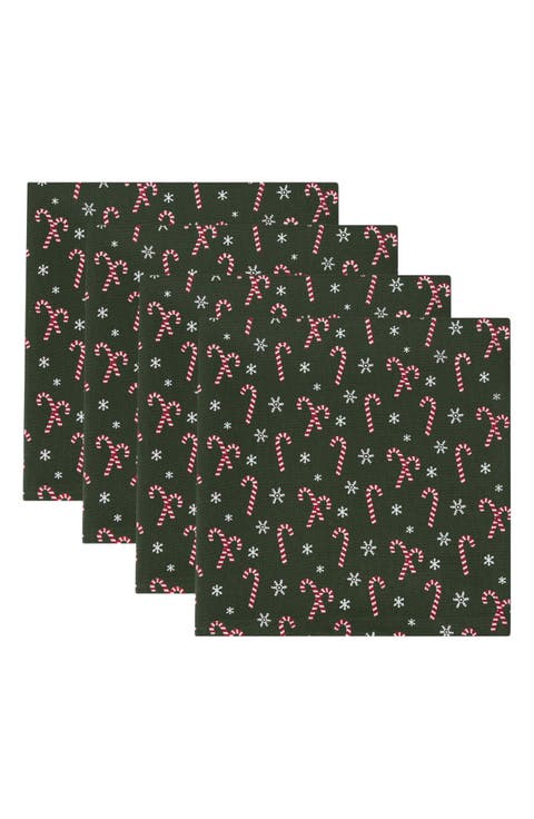 Candy Cane Print 4-Piece Napkin Set