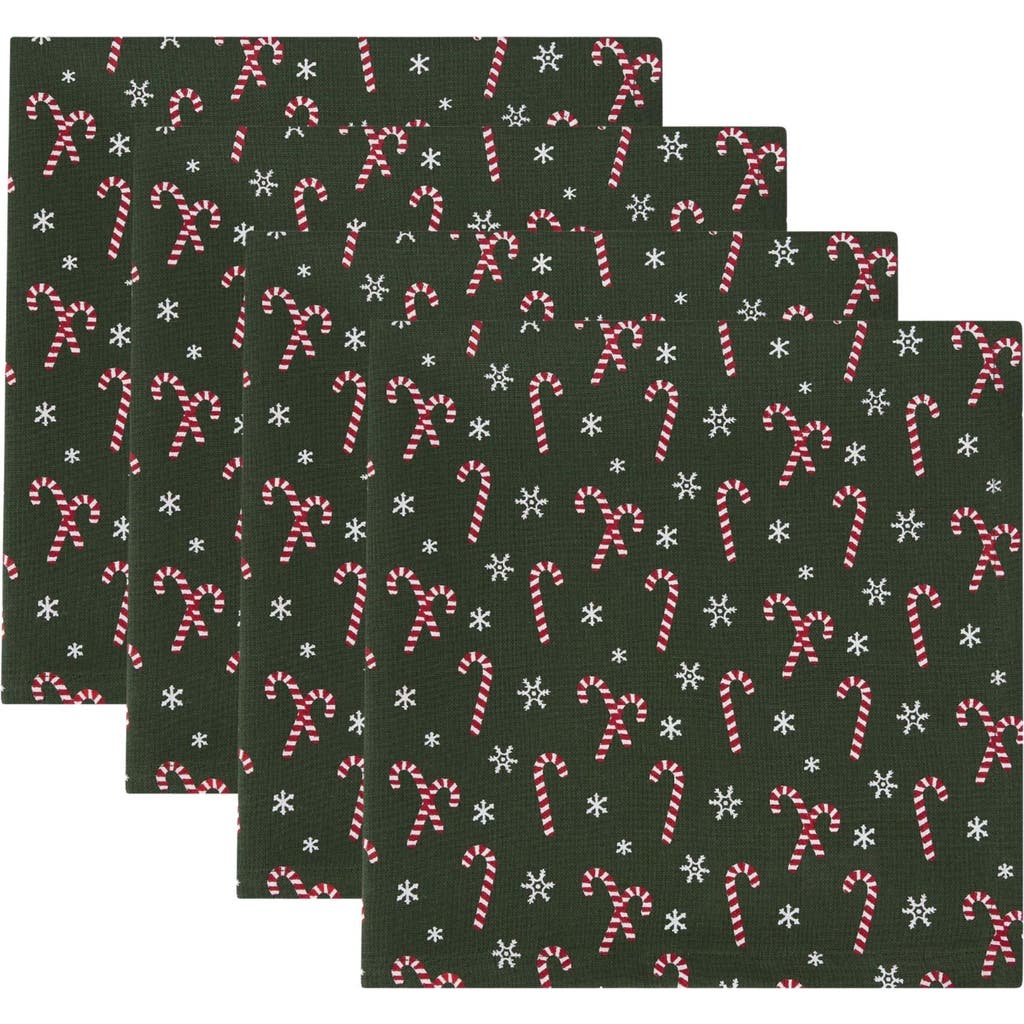 Design Imports Candy Cane Print 4-piece Napkin Set In Green