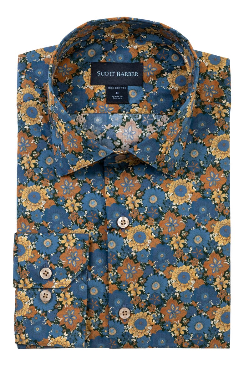 Canclini Regular Fit Floral Cotton Button-Up Shirt, Alternate, color, BLUE