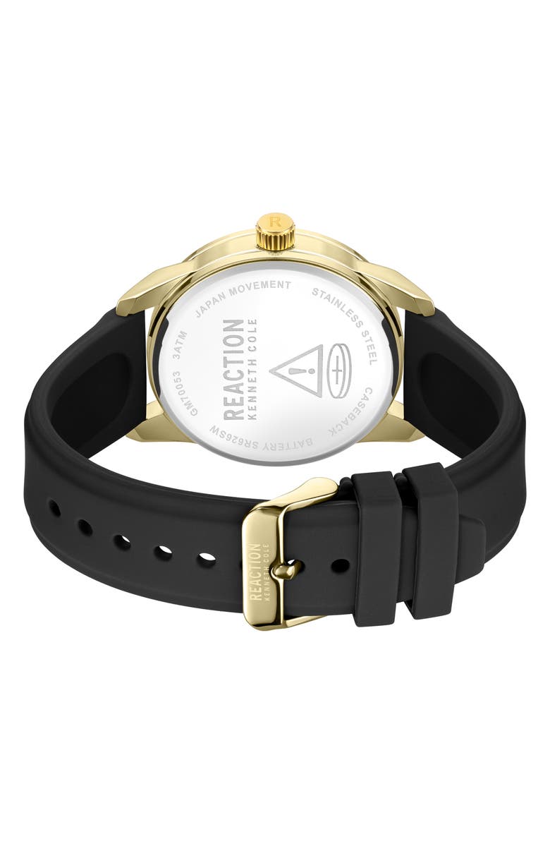 Kenneth Cole Reaction Perforated Silicone Strap Watch, 48mm, Alternate, color, Black