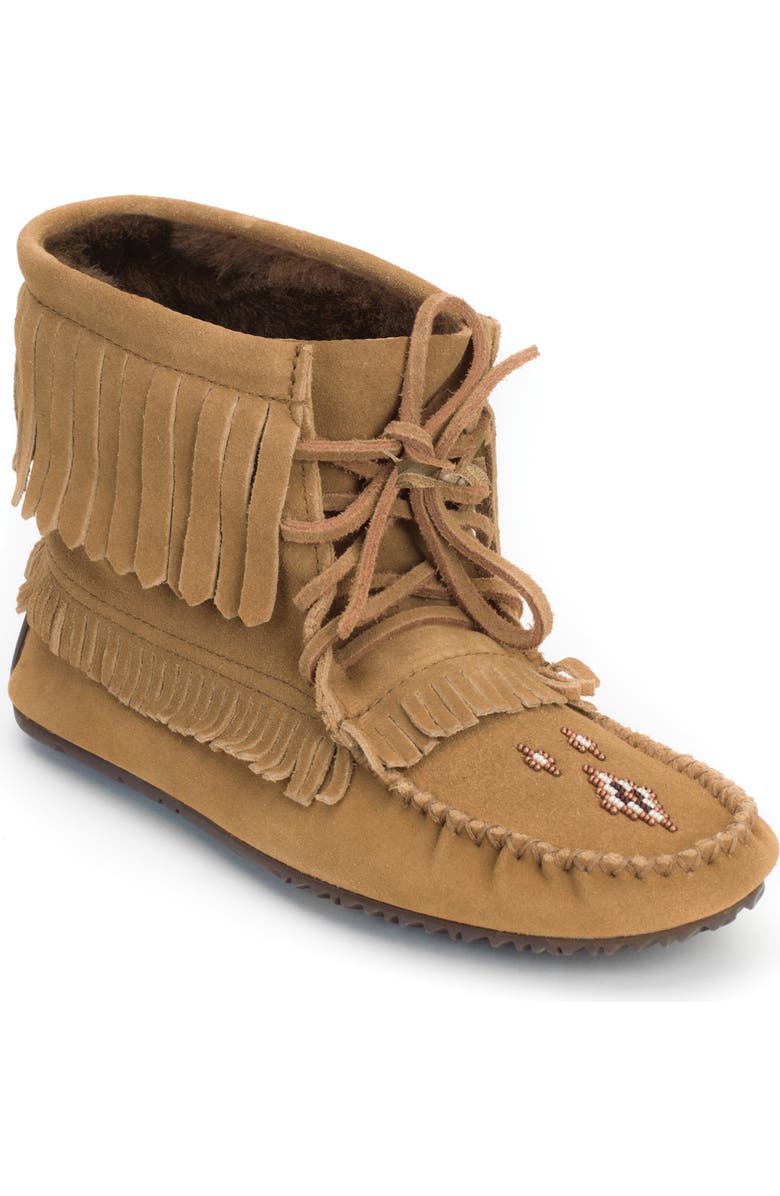 Manitobah Harvester Fringe Moccasin Bootie, Main, color,