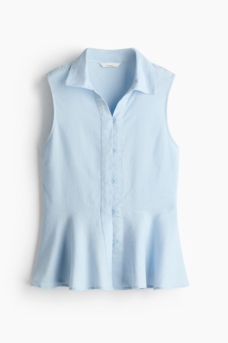 Sleeveless Linen-blend Shirt, Main, color, Light blue