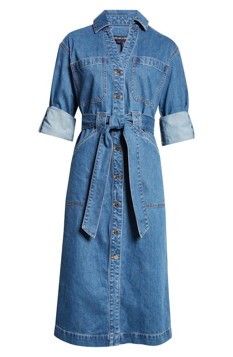 Veronica Beard Evelyn Belted Long Sleeve Denim Shirtdress, Alternate, color,