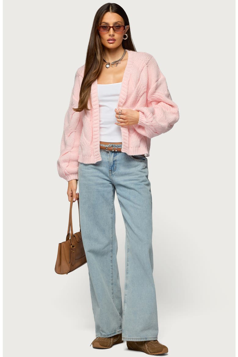 Braiden Chunky Cable Open Cardigan, Alternate, color, PINK