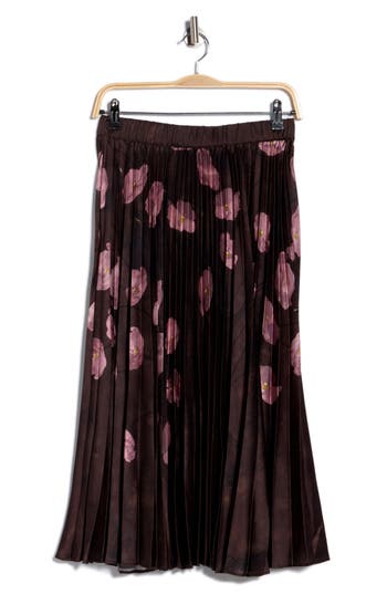 T Tahari Knife Pleated Pull-on Midi Skirt In Brown