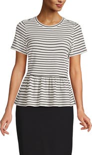 Lands' End Short Sleeve Lightweight Jersey Crew Neck Peplum Tee