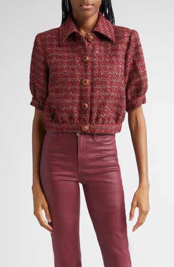 L'AGENCE Tweed Check Puff Sleeve Jacket