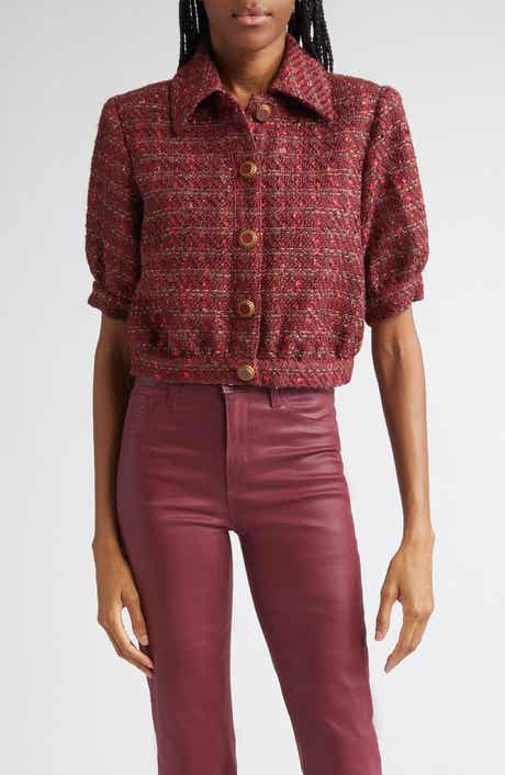 L'AGENCE Tweed Check Puff Sleeve Jacket