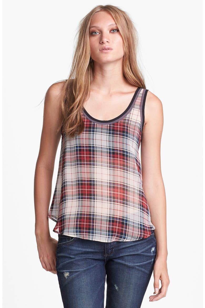 ASTR Contrast Trim Chiffon Tank, Main, color, RED PLAID