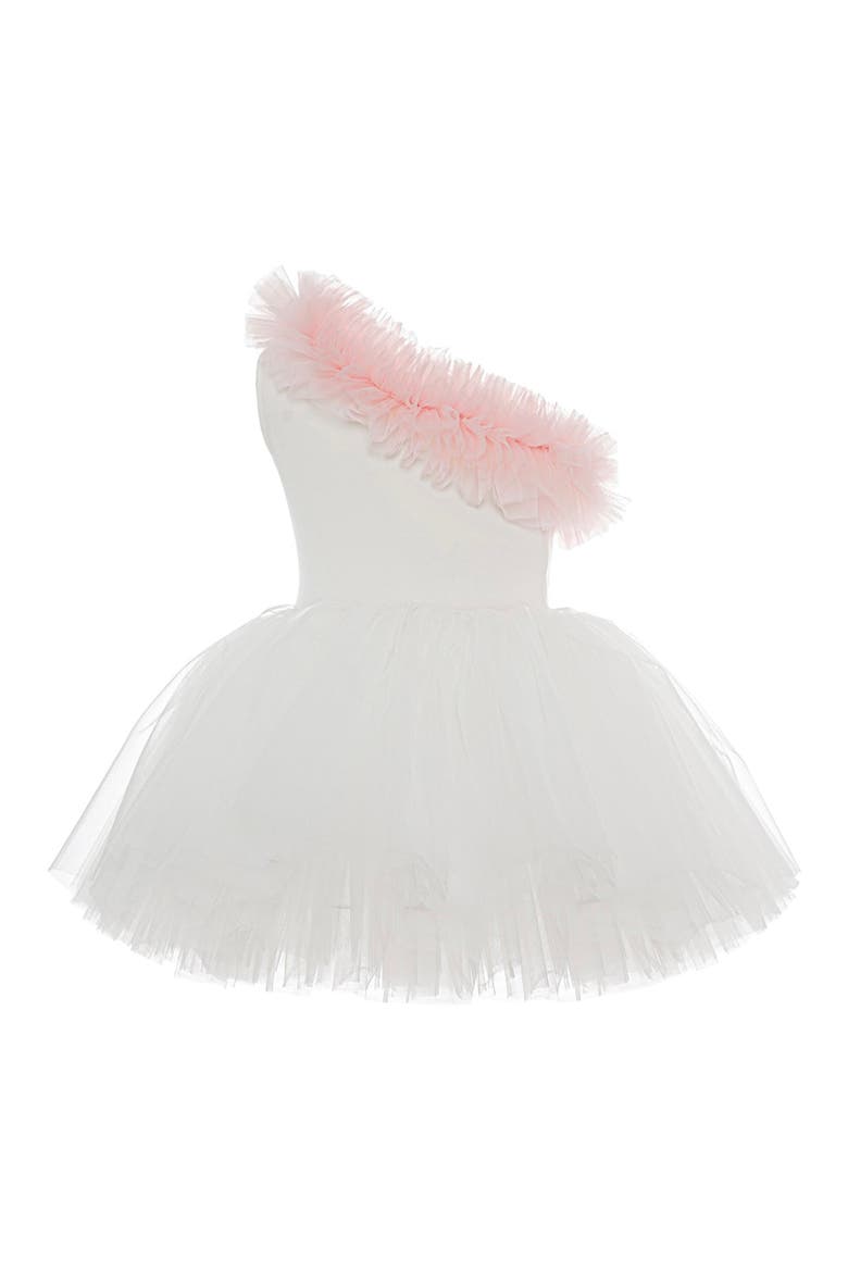 Fiona One Shoulder Ruffle Tulle Dress, Main, color, White Lily Pink Ruffle