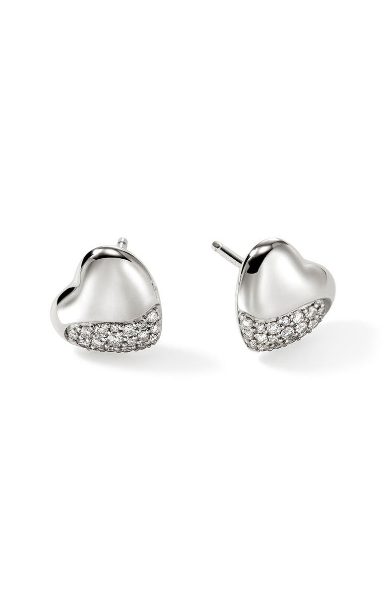 John Hardy Pebble Heart Diamond Stud Earrings, Main, color, 