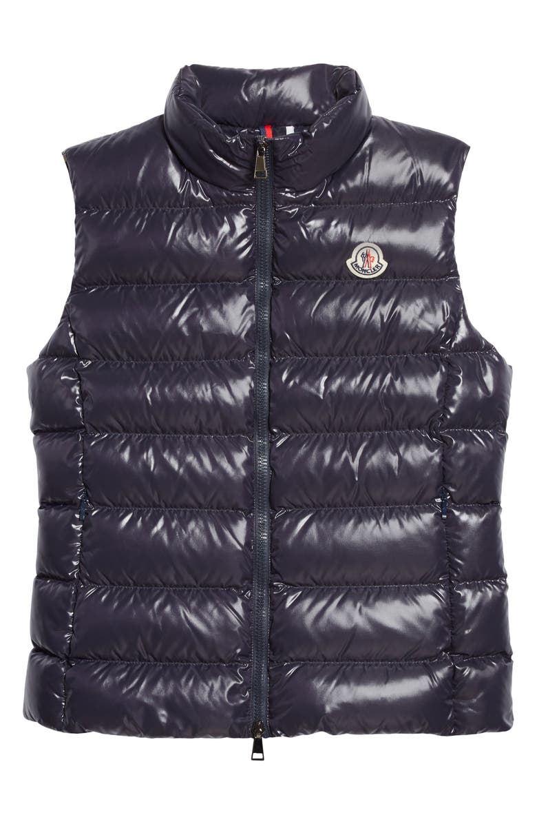Moncler Ghany Short Shiny Nylon Down Vest, Alternate, color,
