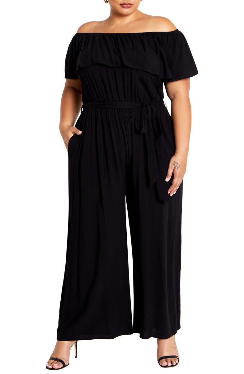 City Chic Sienna Off the Shoulder Jumpsuit, Main, color, 