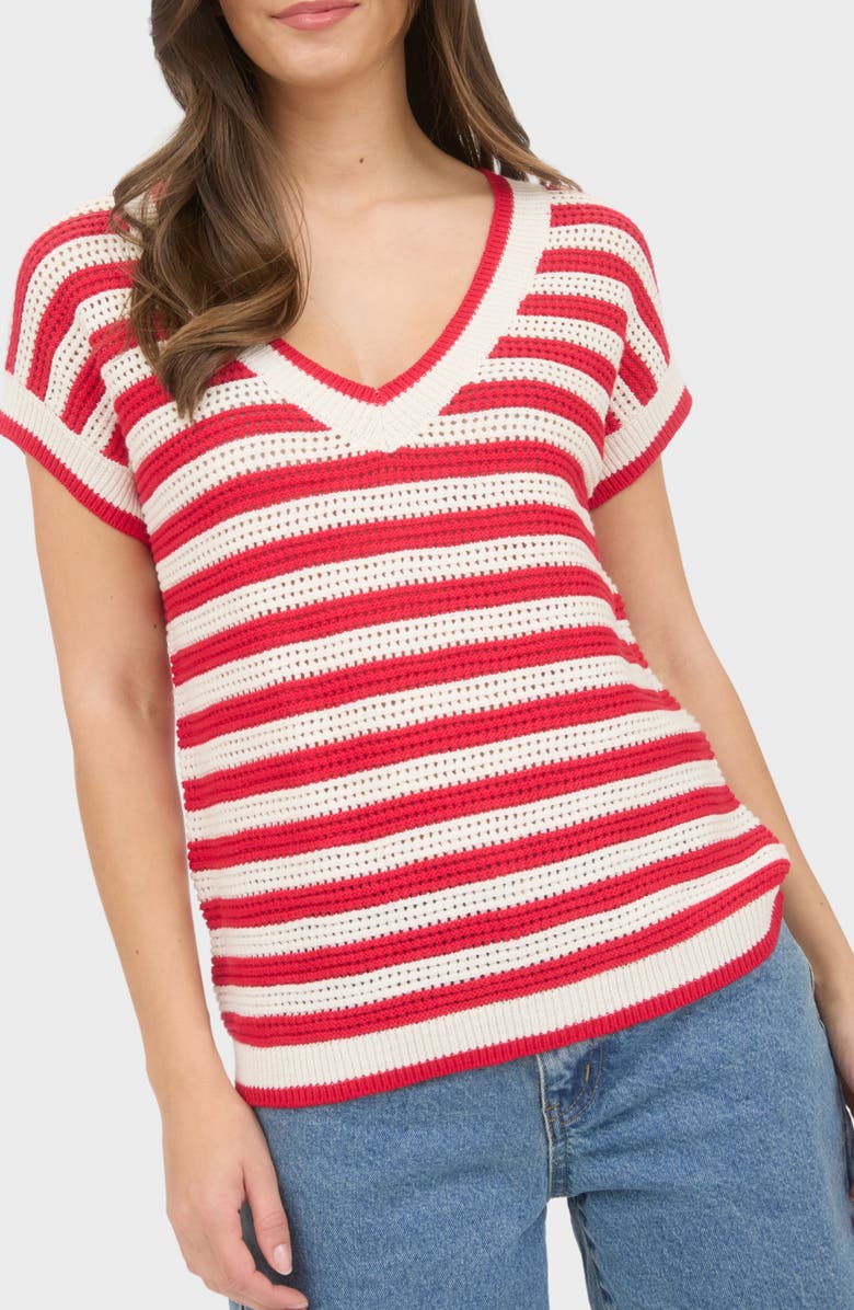 Blu Pepper Open Stitch Short Sleeve Sweater, Main, color, Red