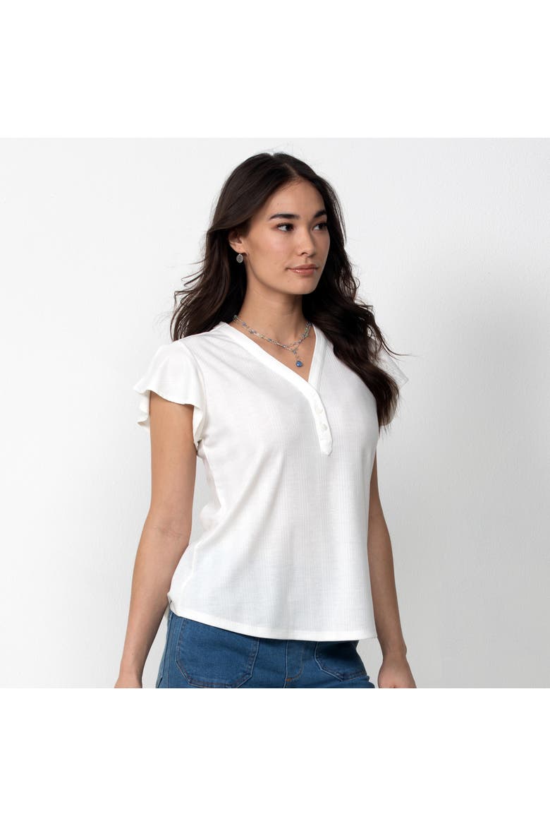 Flutter Sleeve Henley, Alternate, color, White