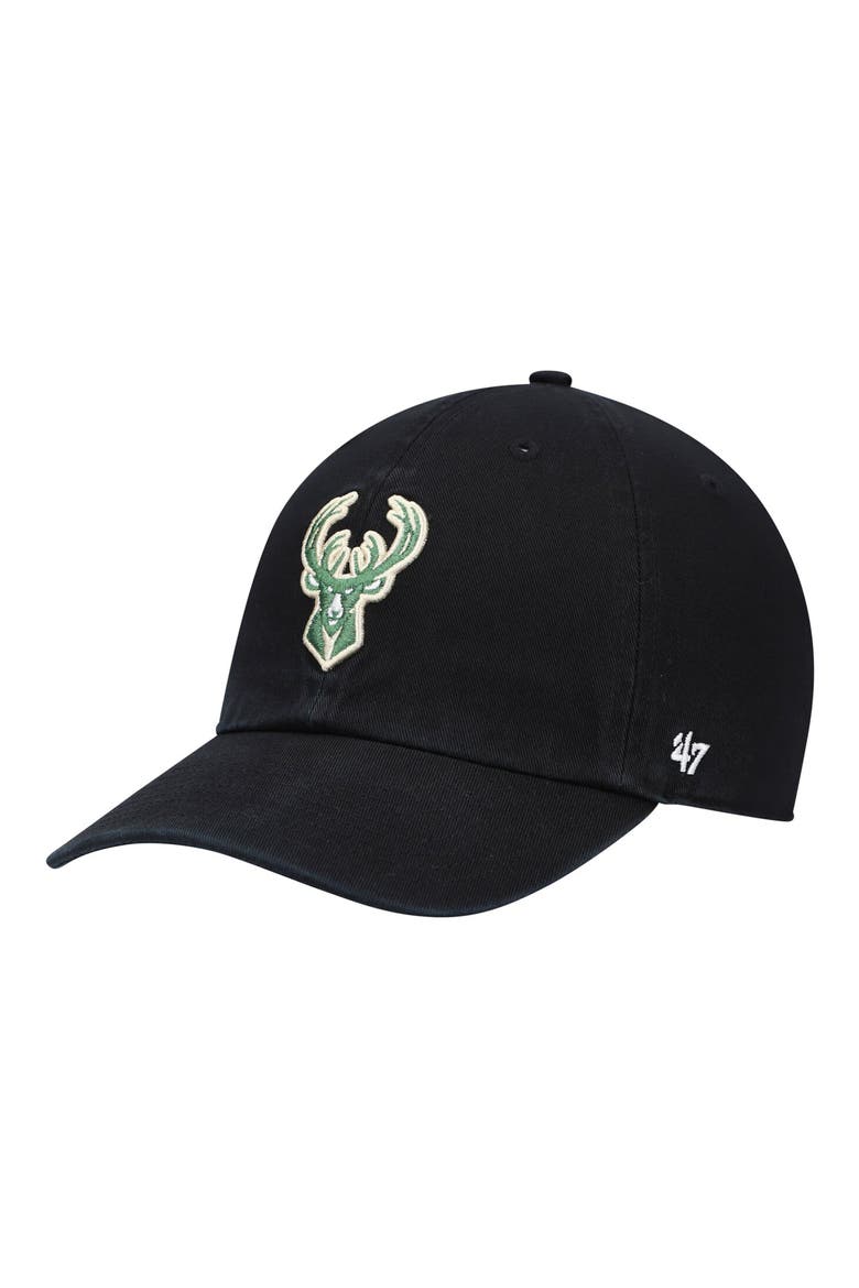 Men's '47 Black Milwaukee Bucks Logo Clean Up Adjustable Hat, Main, color, BLACK