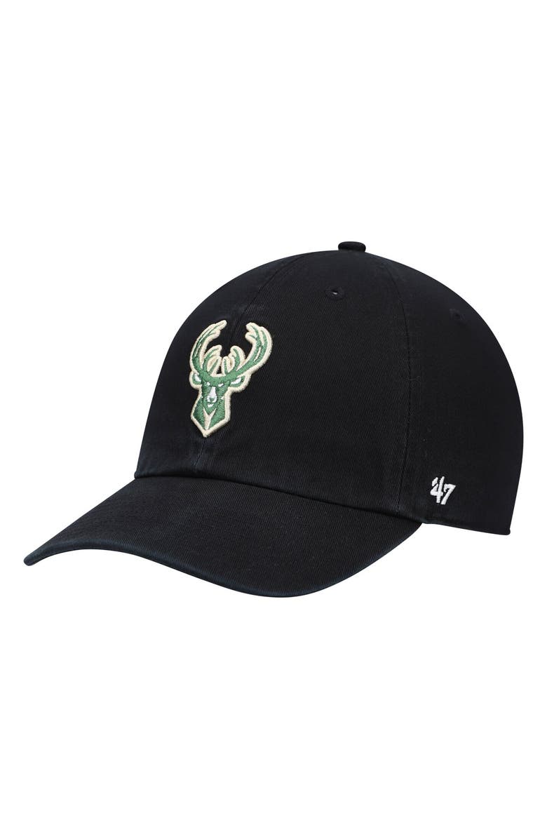 '47 Men's '47 Black Milwaukee Bucks Logo Clean Up Adjustable Hat, Main, color, Black