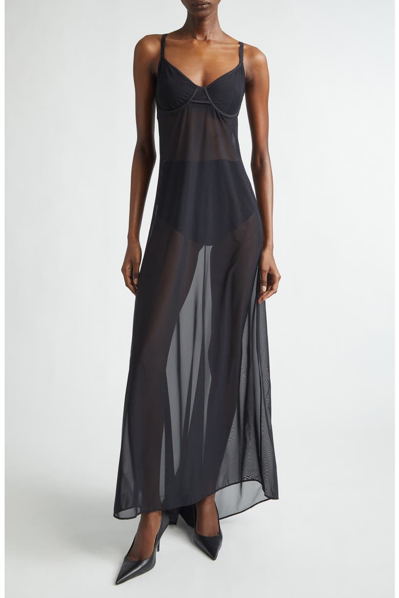 Naked Sheer Stretch Technical Tulle Dress, Main, color, 1000 BLACK