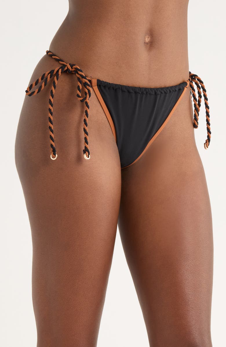 Reiss Effie Side Tie Swim Bottoms, Alternate, color, Black/Brown