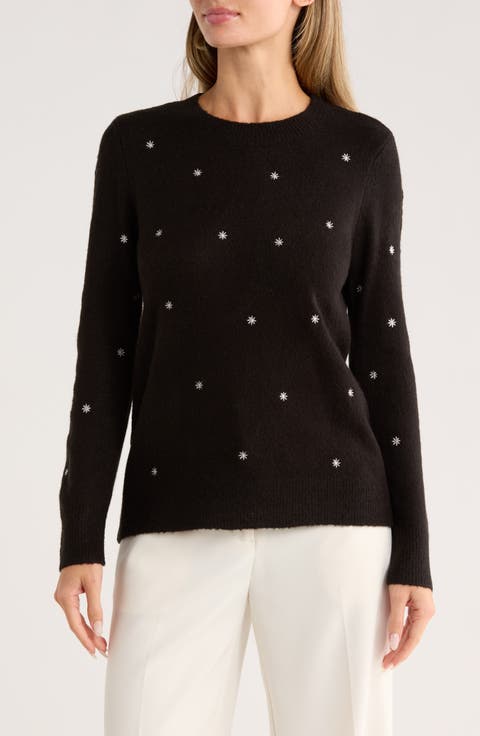 Ditsy Embroidered Crewneck Sweater