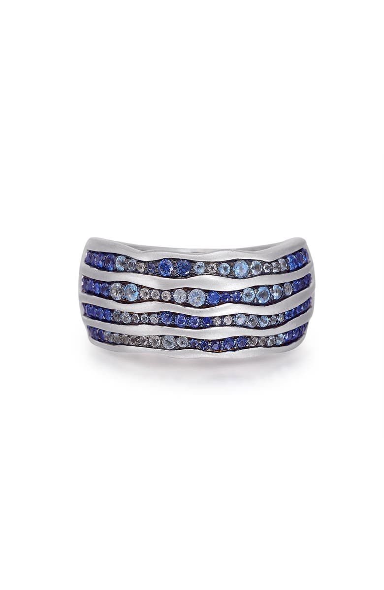 LuvMyJewelry Maverick Surfer Sapphire & Topaz Sterling Silver Band Ring, Main, color, Silver