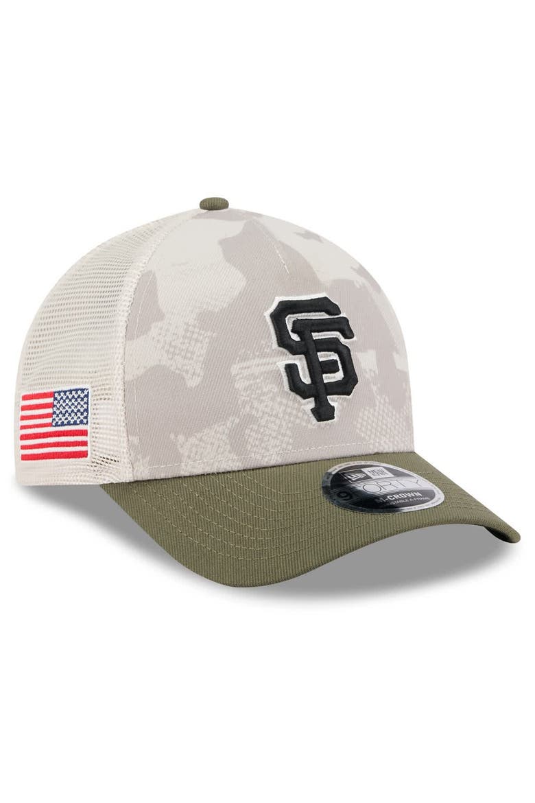 Men's New Era Light Beige/Olive San Francisco Giants 2025 Armed Forces Day 9FORTY M-Crown A-Frame Adjustable Hat, Main, color, Light Beige