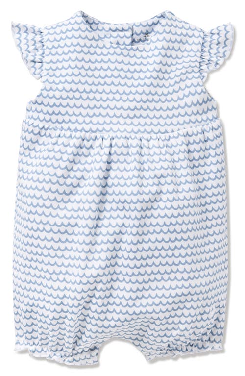 Petite Plume Wave Print Pima Cotton Romper In Blue