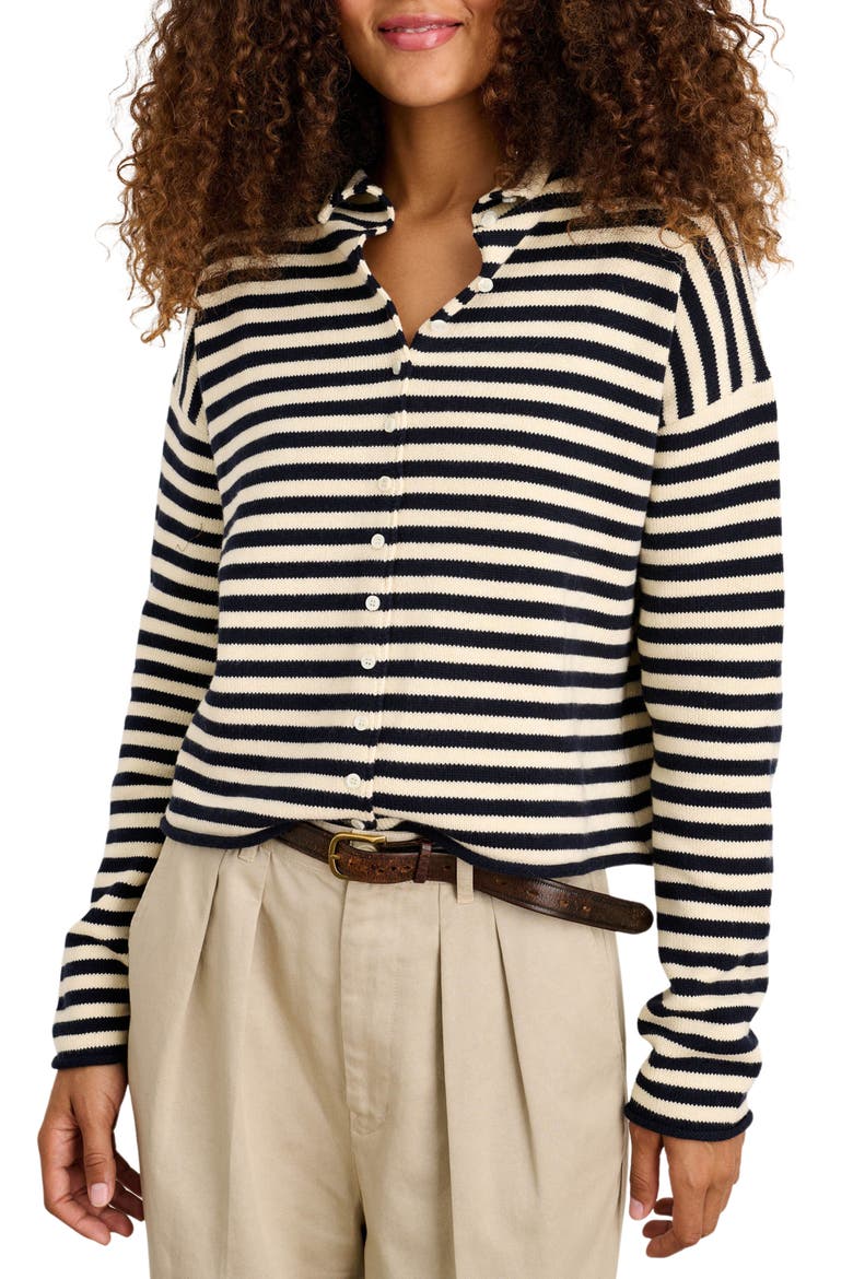 Taylor Stripe Cotton & Cashmere Cardigan, Main, color, NAVY/IVORY