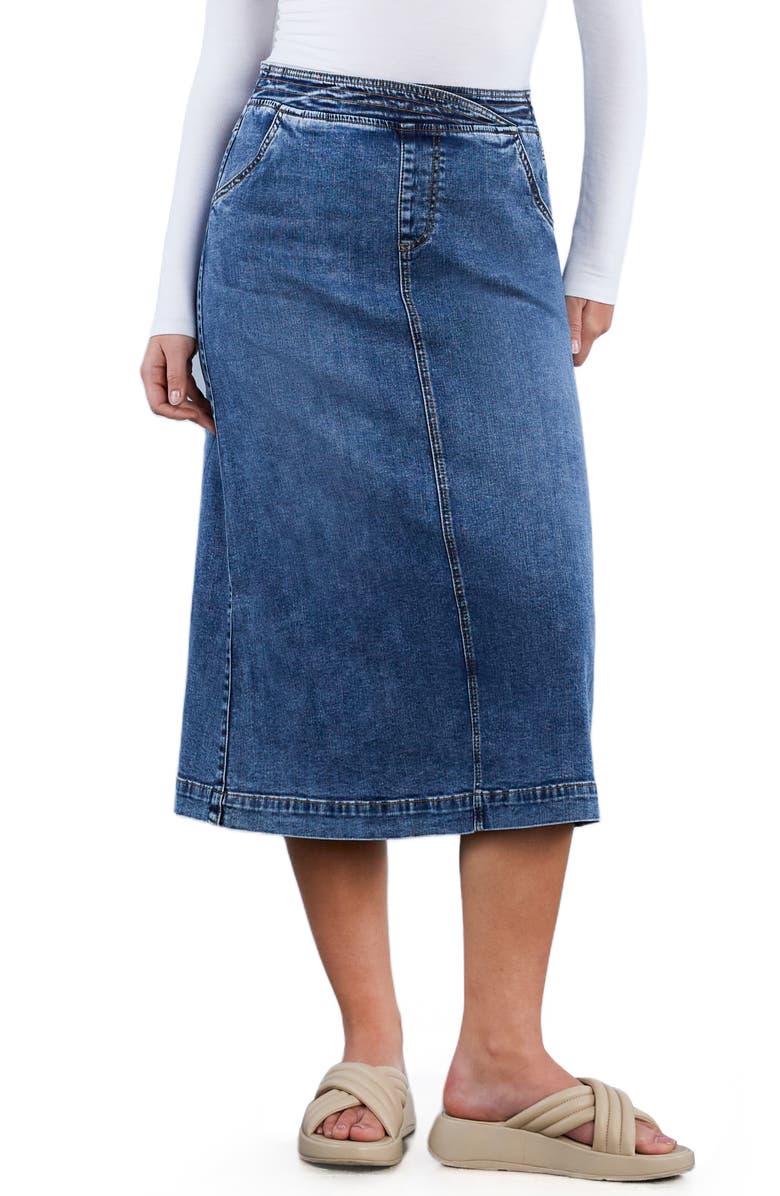 Wash Lab Denim Denim Midi Skirt, Main, color, Shark Blue