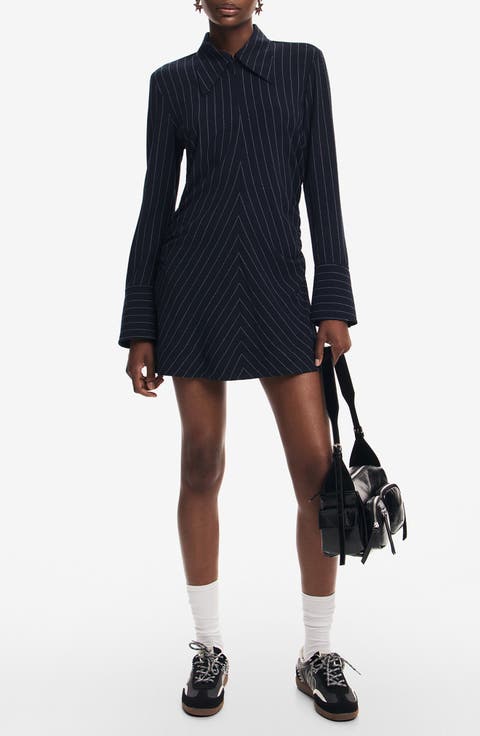 Pinstripe Long Sleeve Minidress