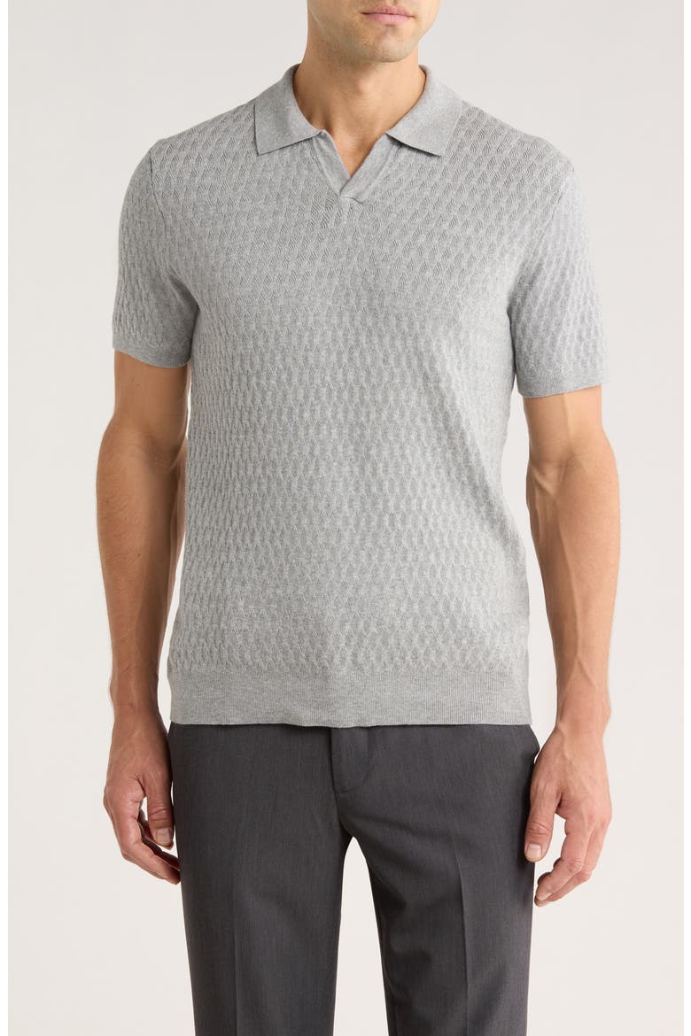 Rylan Johnny Collar Cotton Blend Polo Sweater, Main, color, GREY