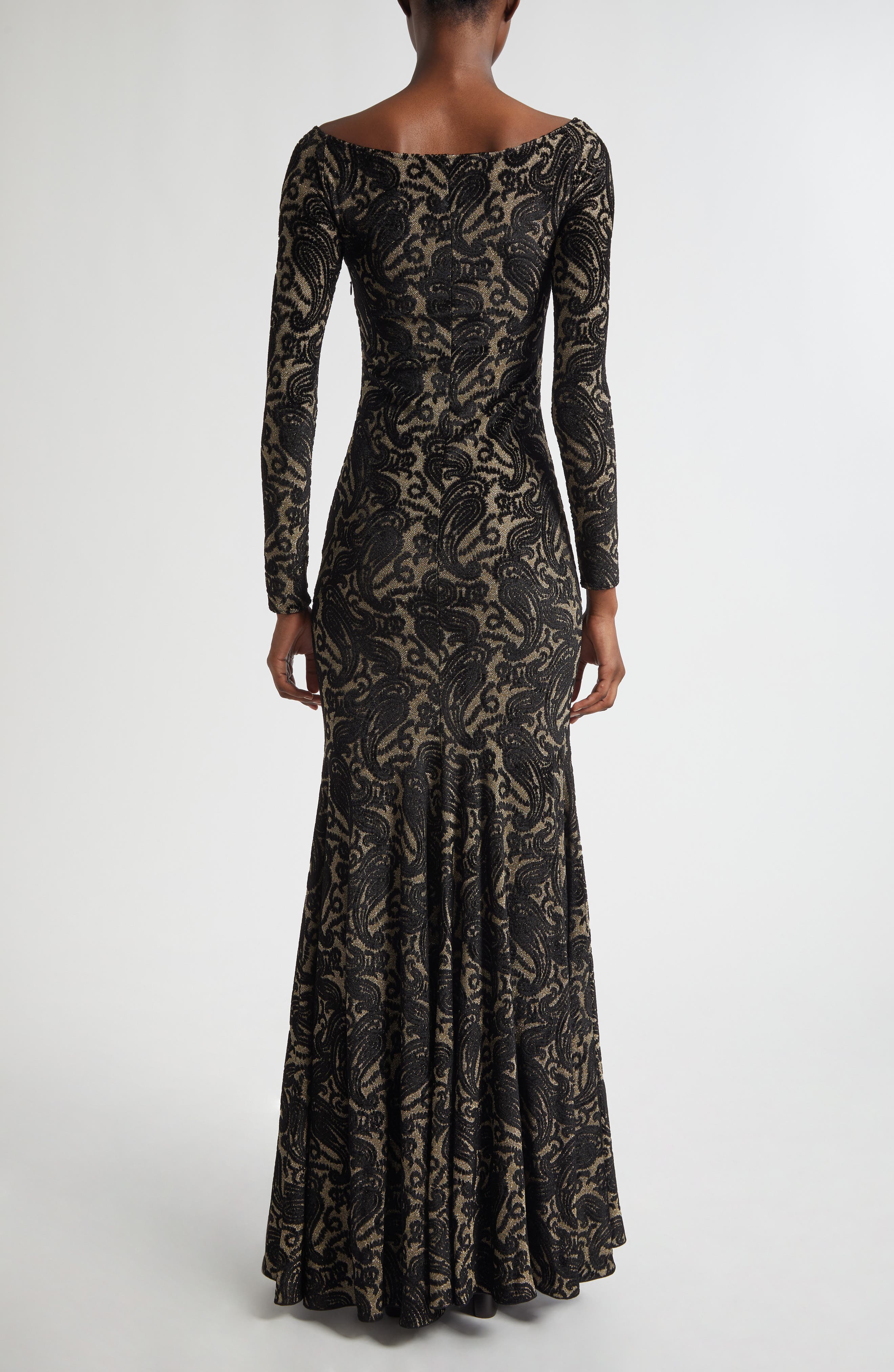 Long Sleeve Metallic Paisley Chenille Gown - image 2