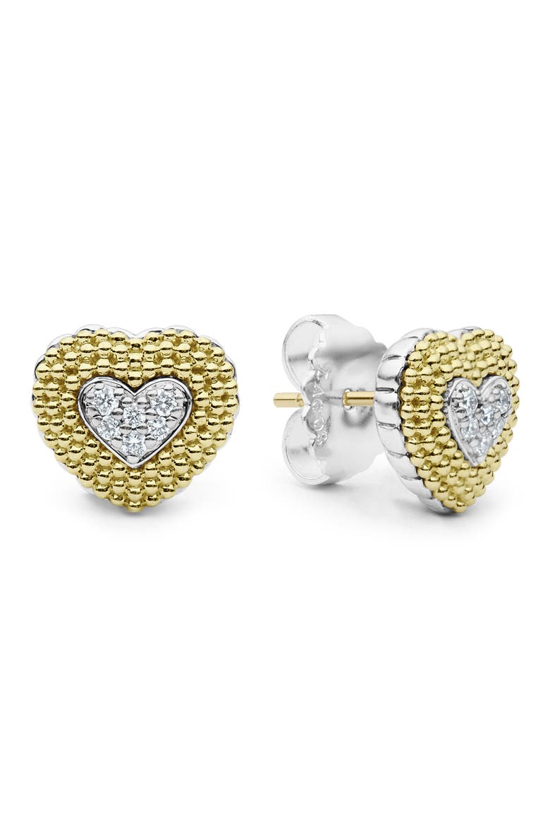 Caviar Luxe Diamond Heart Stud Earrings, Main, color, GOLD