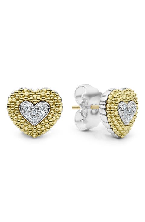 Caviar Luxe Diamond Heart Stud Earrings