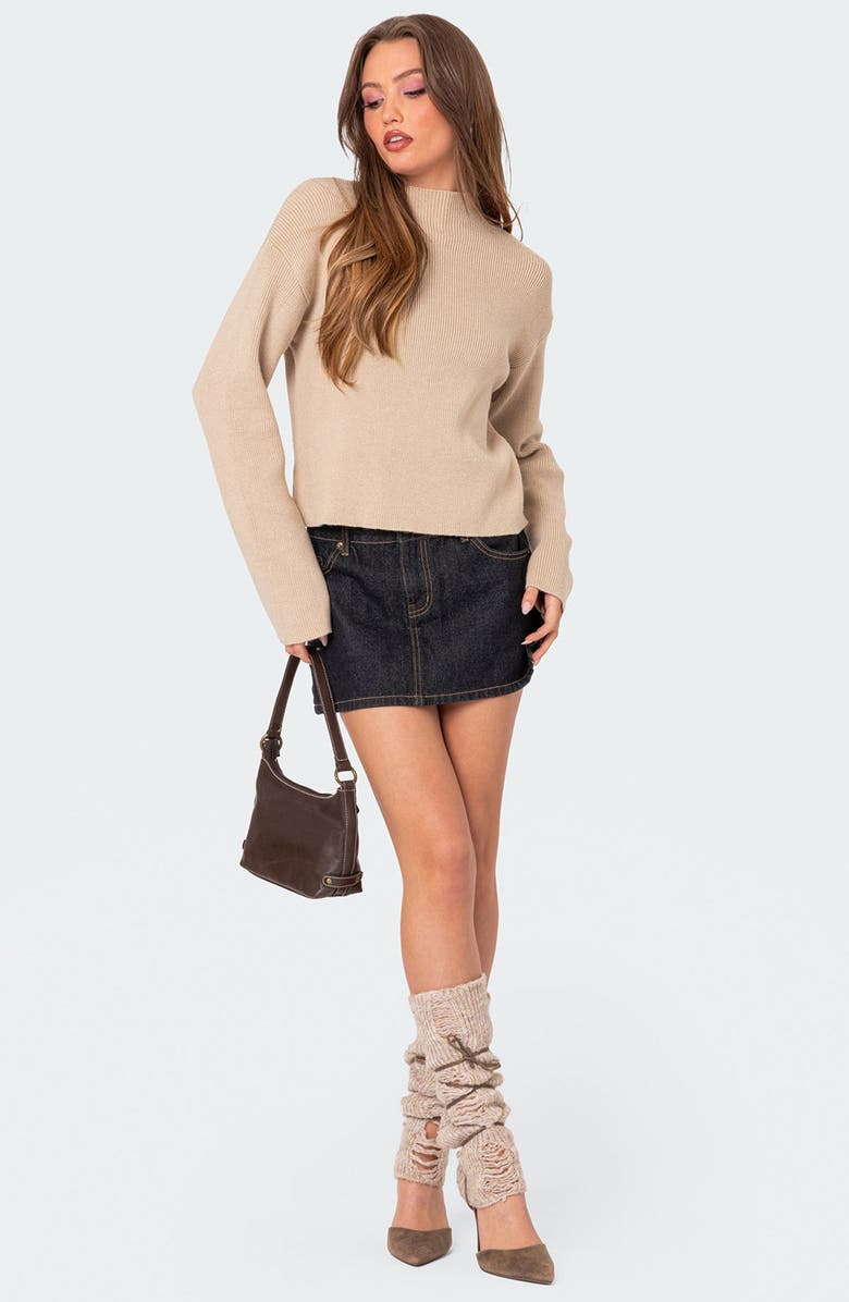 EDIKTED Kimberly Rib Funnel Neck Sweater, Alternate, color, Beige
