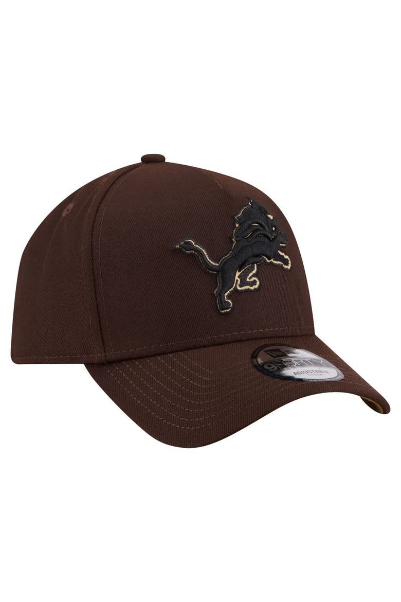 Men's New Era  Dark Brown Detroit Lions Burnt Wood A-Frame 9FORTY Adjustable Hat, Alternate, color, Dark Brown