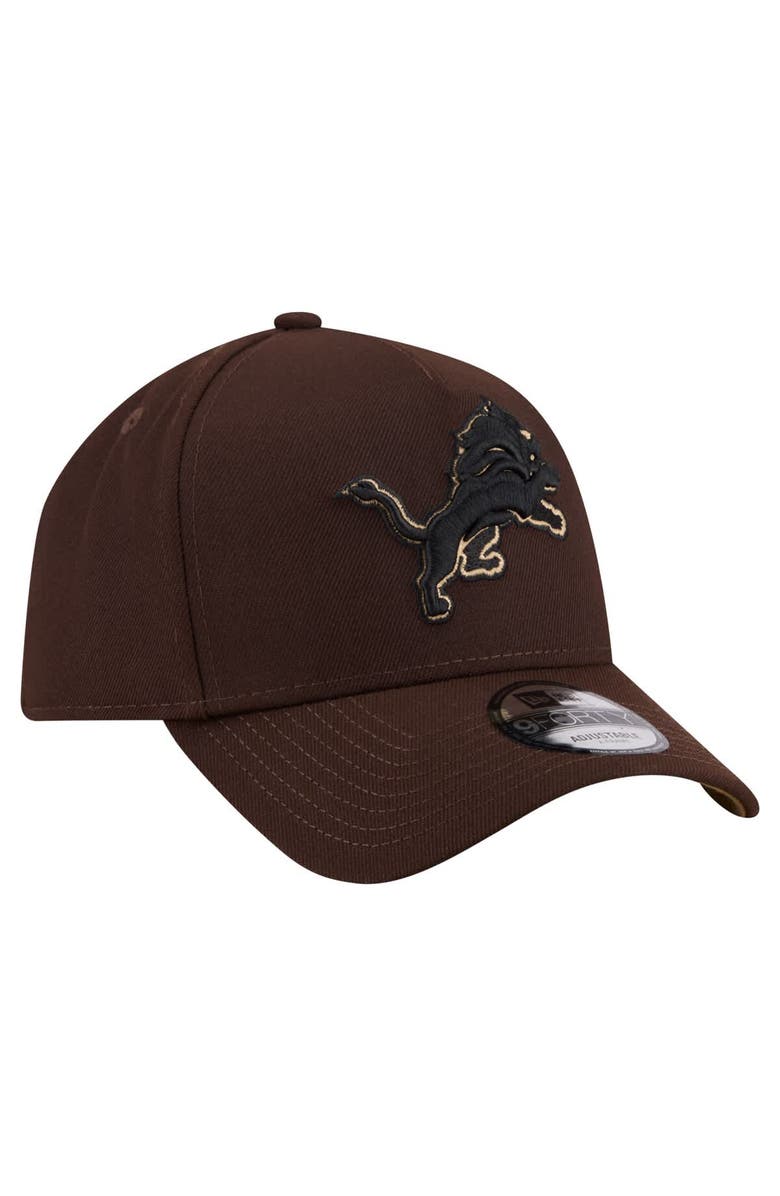 New Era Men's New Era  Dark Brown Detroit Lions Burnt Wood A-Frame 9FORTY Adjustable Hat, Alternate, color, Dark Brown