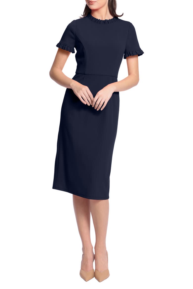 Ruffle Short Sleeve Pocket Sheath Dress, Main, color, TWILIGHT NAVY