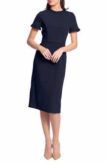 Maggy London Ruffle Short Sleeve Pocket Sheath Dress
