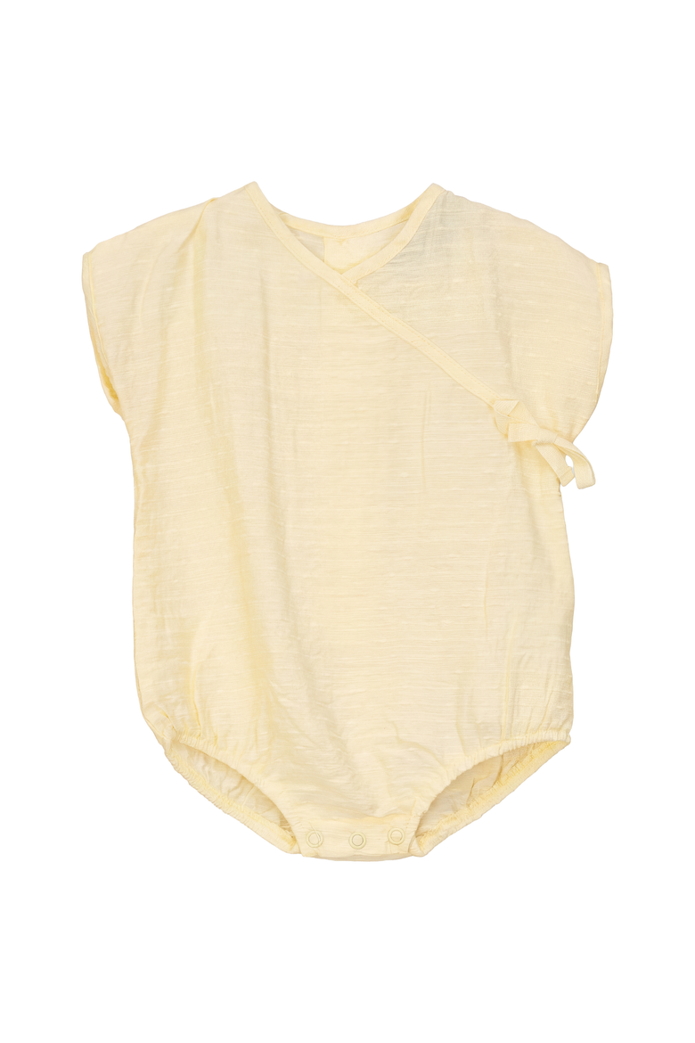 Girl Textured V-Neck Tie-Side Romper, Main, color, Butter