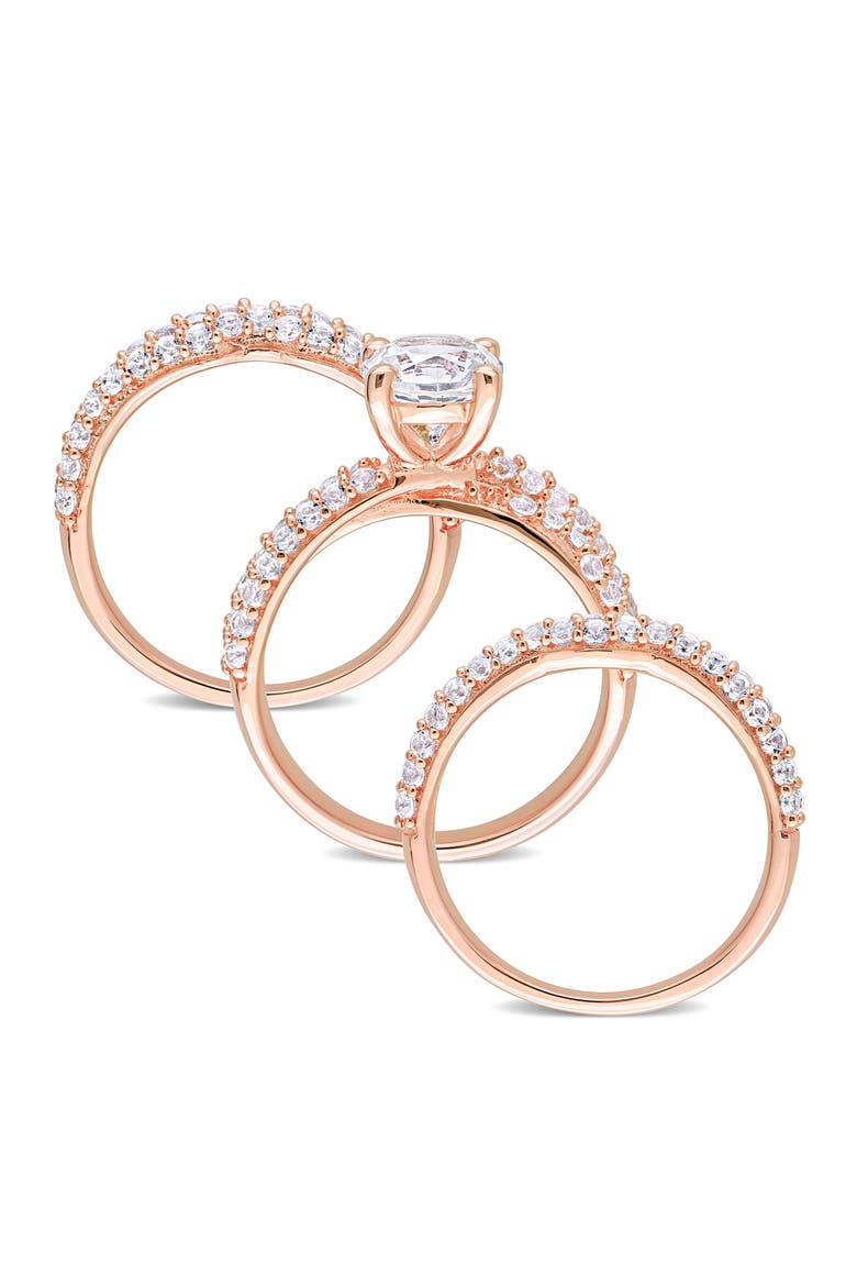 Set of 3 Lab Grown White Sapphire Rings, Alternate, color, WHITE/ ROSE GOLD