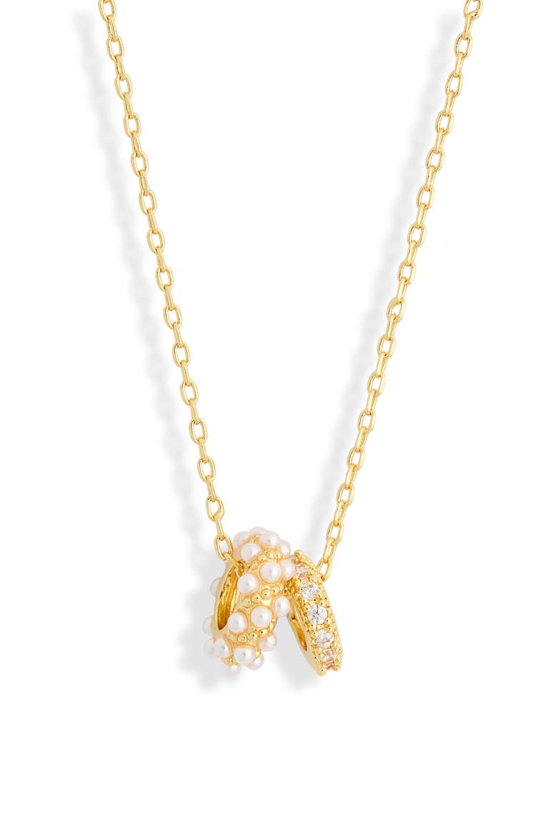 Cubic Zirconia & Faux Pearl Rondelle Pendant Necklace, Main, color, CLEAR- WHITE- GOLD