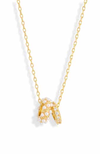 Cubic Zirconia & Faux Pearl Rondelle Pendant Necklace