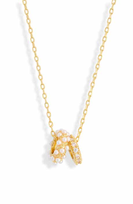NORDSTROM RACK Cubic Zirconia & Faux Pearl Rondelle Pendant Necklace