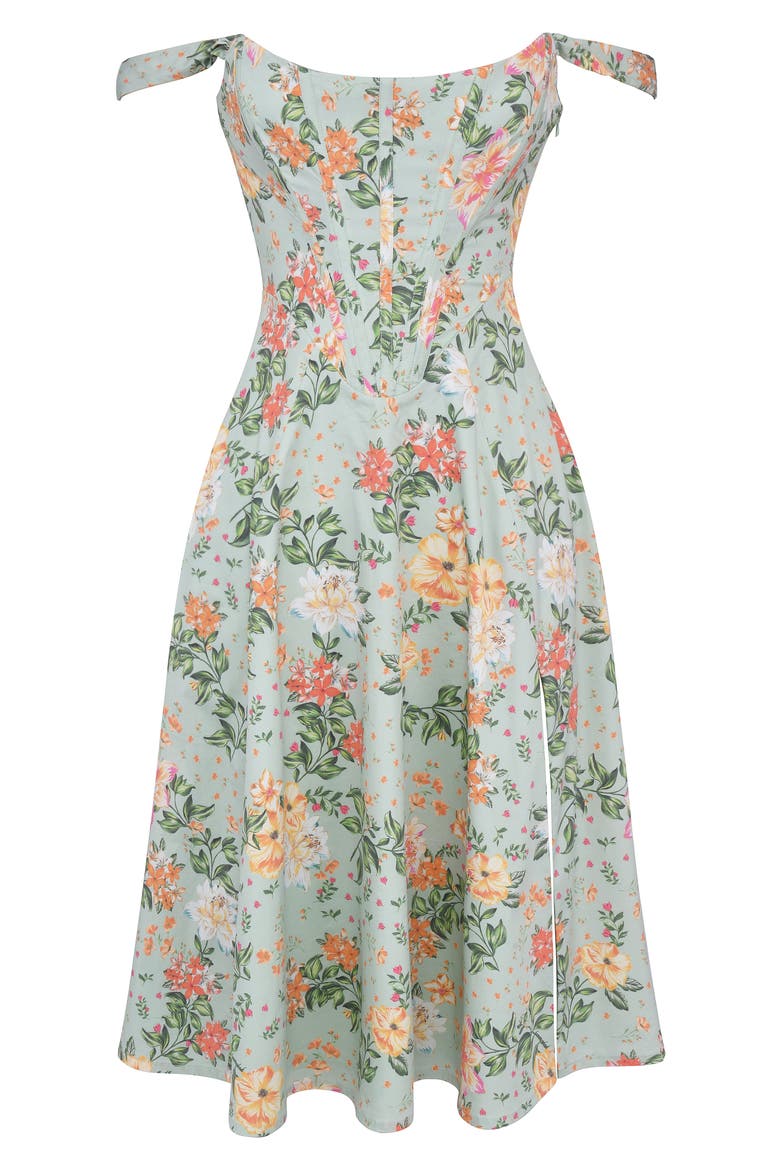 Saira Floral Lace-Up Corset Cocktail Dress, Alternate, color, LIGHT JADE PRINT
