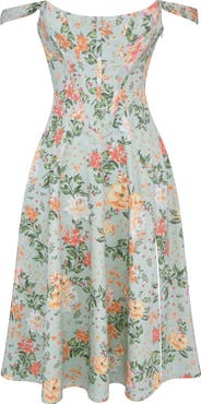 HOUSE OF CB Saira Floral Lace-Up Corset Cocktail Dress