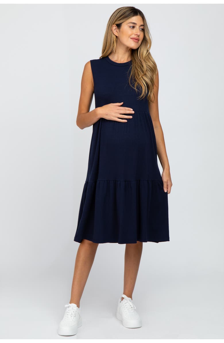 PinkBlush Ribbed Sleeveless Midi Dress, Main, color, Navy Blue