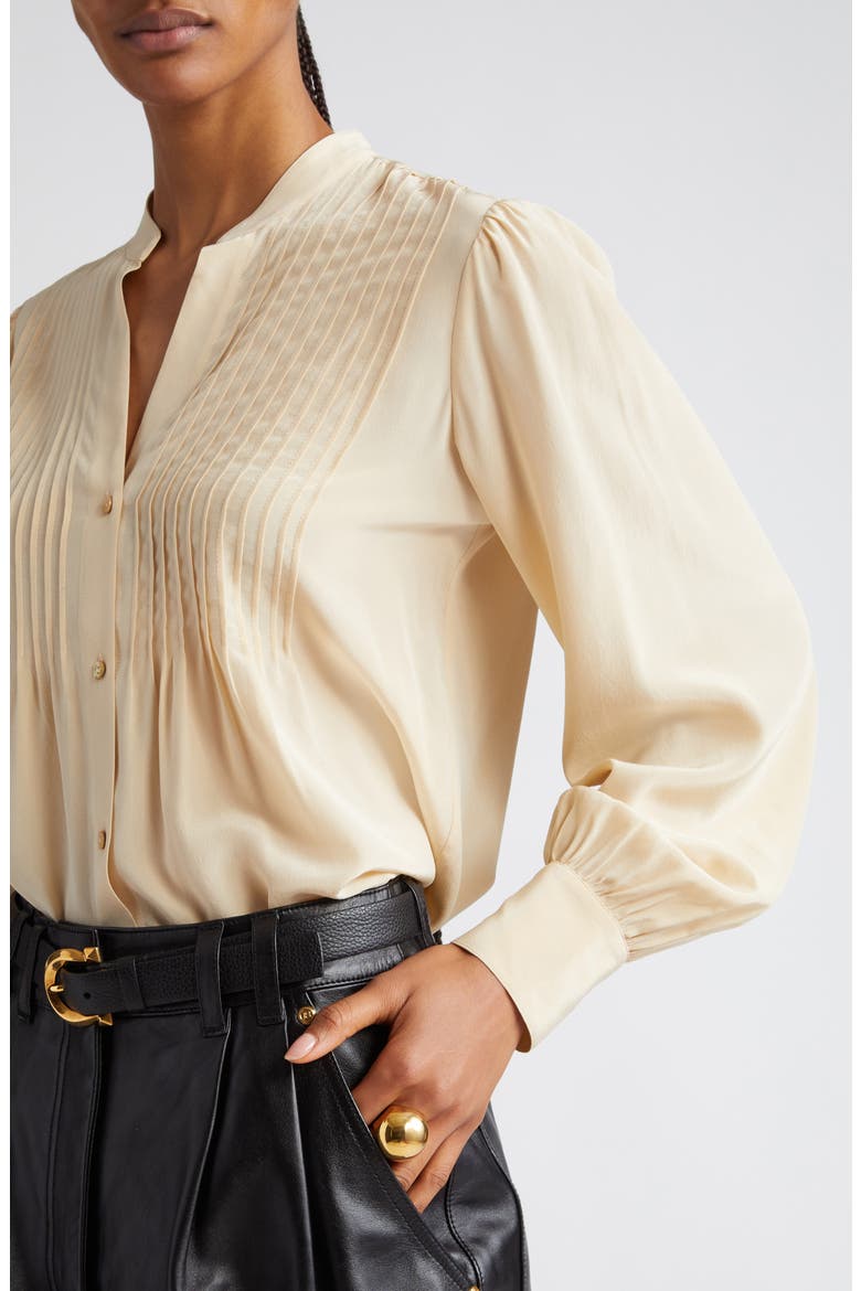 Mirage Pintuck Silk Shirt, Alternate, color, PEBBLE